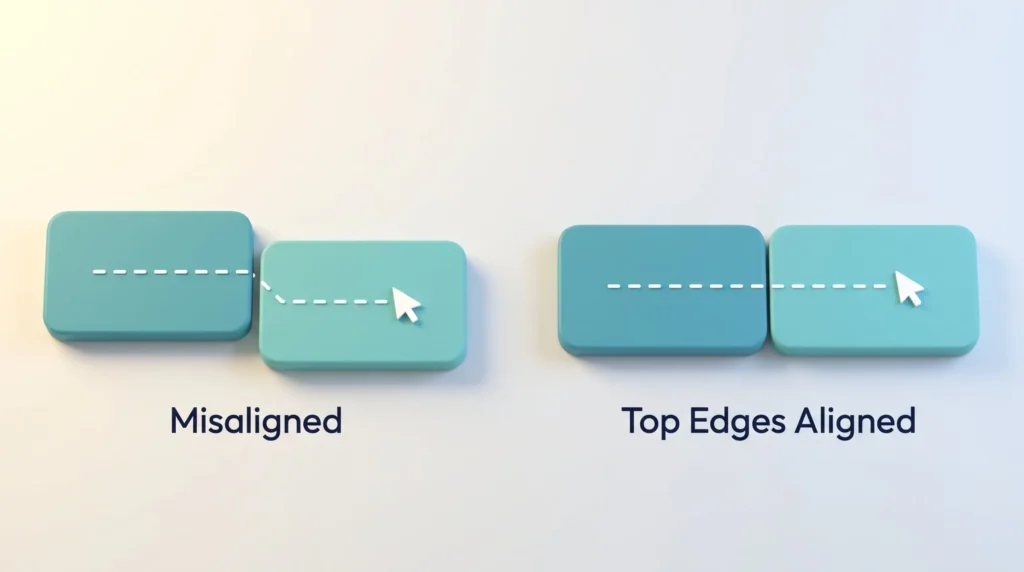 Aligning Display Rectangles Display settings compared: misaligned display rectangles make the pointer jump, top edges aligned give one smooth pointer path across screens.