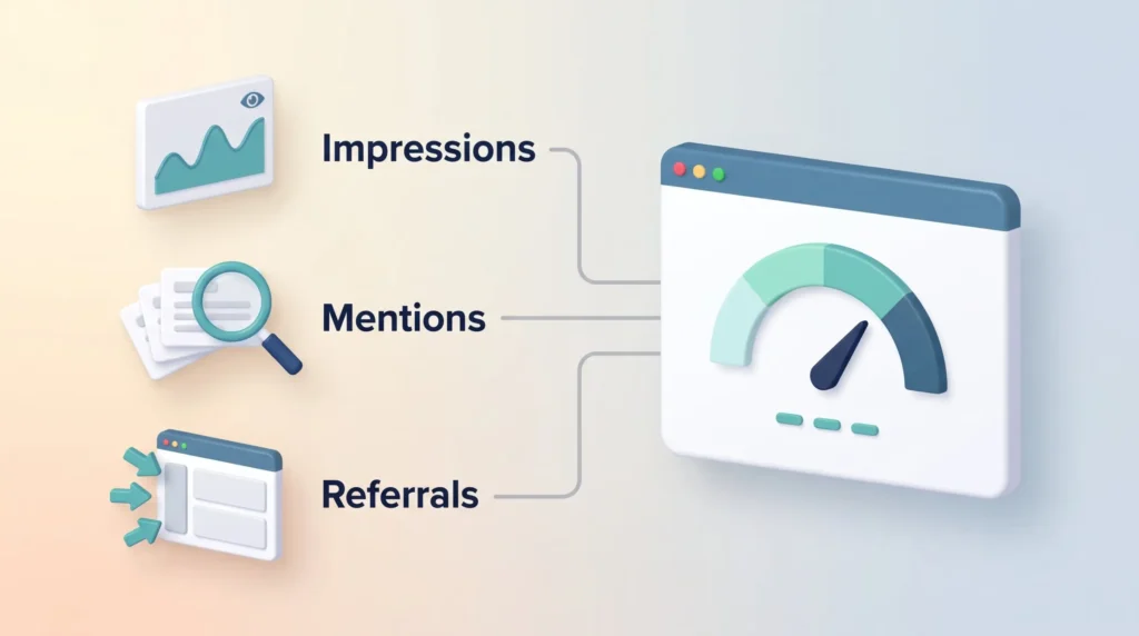 Measuring GEO Visibility GEO measurement combines impressions, mentions and referrals into one visibility gauge for tracking performance in AI search.