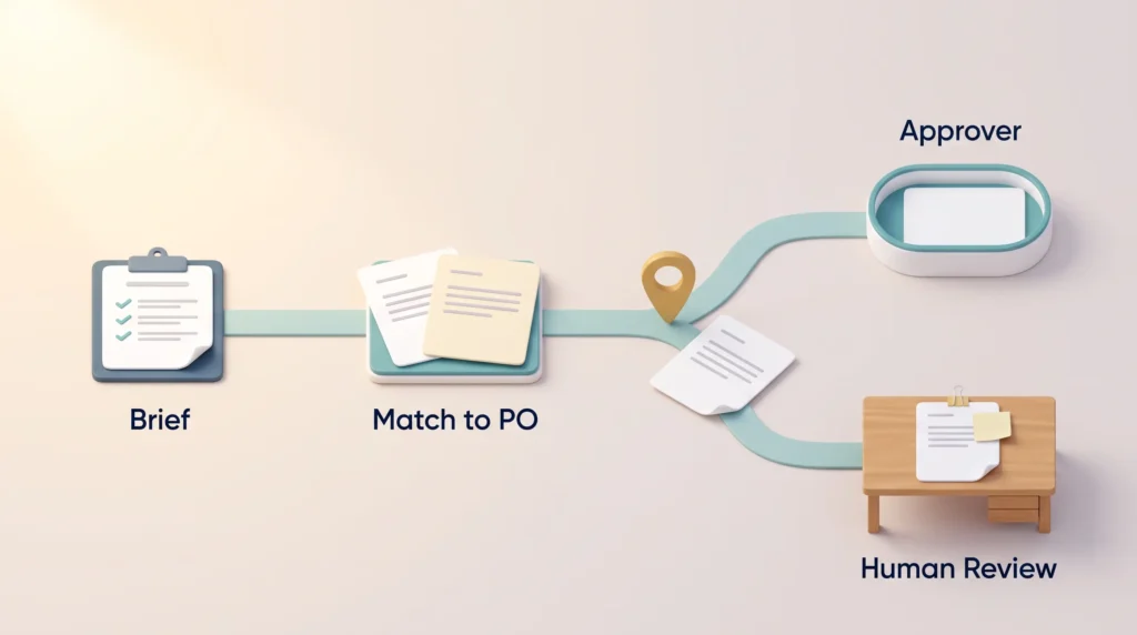AI Agent Invoice Routing and Escalation Managing AI agents with a written brief: invoices matched to a PO go to the approver, while exceptions branch off to human review.