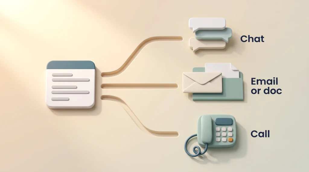 Managing Up Update Channels Managing up by routing one status update to the right channel: chat, email or a shared doc, or a call for tangled problems