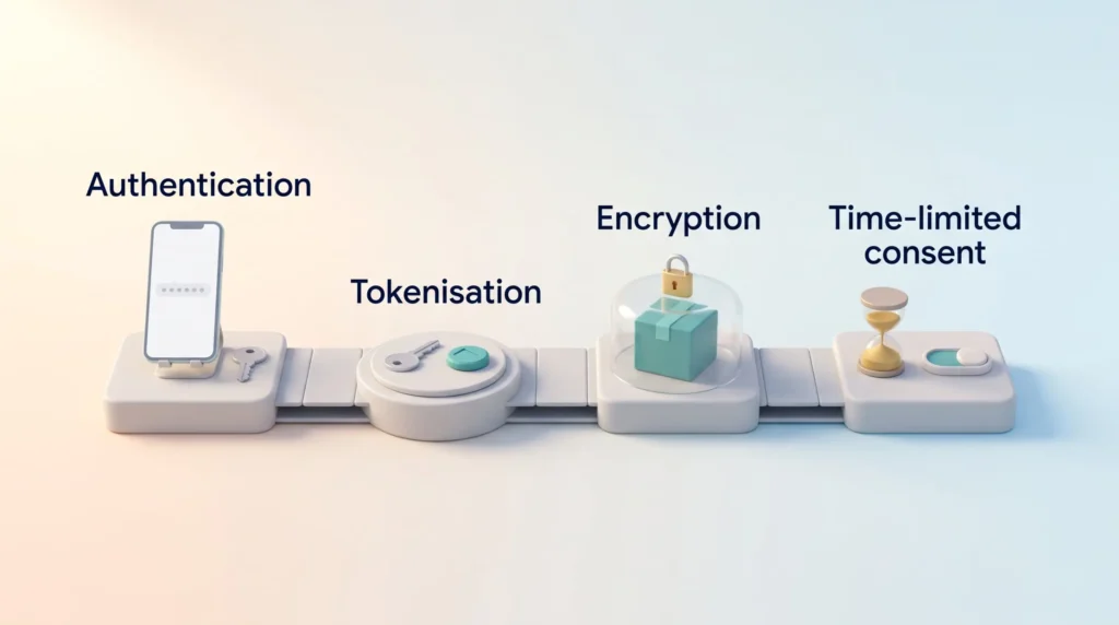 Open Banking Security Controls Account data passes four open banking security controls: authentication, tokenisation, encryption and time-limited consent.