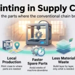The Impact of 3D Printing on Supply Chain Management in 2026 Infographic on 3D printing in supply chains: digital inventory, local production, faster spare parts, less material waste and the limits.
