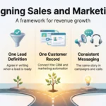 Aligning Sales and Marketing: A Framework for Revenue Growth Infographic on aligning sales and marketing: shared revenue goals, one lead definition, one customer record, consistent messaging and a steady meeting rhythm.
