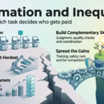Automation and Inequality: Preventing Tech from Widening the Wealth Gap Infographic on automation and inequality: so-so automation and routine task loss widen the wage gap, while skills and fair policy help spread the gains.