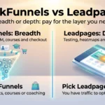 ClickFunnels vs Leadpages 2026: Pricing, Features and Verdict Infographic comparing ClickFunnels vs Leadpages: an all in one funnel platform for selling versus a landing page tool focused on testing and conversions.