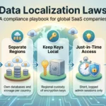 Infographic on data localization laws: a five step compliance playbook for SaaS companies, from mapping data and local keys to audit evidence.