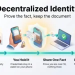 Decentralized Identity in 2026: Onboarding, Privacy and Security Decentralized identity infographic: an issuer signs a credential, you hold it in a phone wallet, share one fact, and companies store less data.