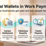 Digital Wallets in 2026: How They Are Reshaping Work Payments Infographic on digital wallets in work payments: faster checkout, instant settlement, tokenised security, faster payouts and smart integration.