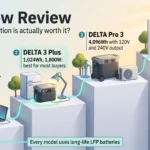 EcoFlow Review 2026: Which Power Station Is Actually Worth It? Infographic from an EcoFlow review comparing the RIVER 3, DELTA 3 Plus, DELTA Pro 3 and DELTA Pro Ultra X power stations by capacity and use.