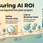 Measuring AI ROI in 2026: Proving Value Beyond the Pilot Project Infographic on measuring AI ROI: a four step framework from mapping costs and benefits to comparing forecast against actual results.