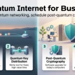 Quantum Internet in 2026: What It Means for Businesses Quantum internet for business infographic: quantum networking and QKD remain niche, while post-quantum cryptography and an encryption inventory come first.