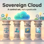 Sovereign Cloud 2026: Why Data Residency Drives IT Decisions Sovereign cloud infographic: six pillars hold up a padlocked cloud, labeled data residency, jurisdiction, operator access, key custody, logging and exit rights.