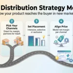 The Distribution Strategy Model: Adapting to New Markets Distribution strategy model infographic showing five steps: map the path, pick your channels, set placement, align price and pilot before you scale.