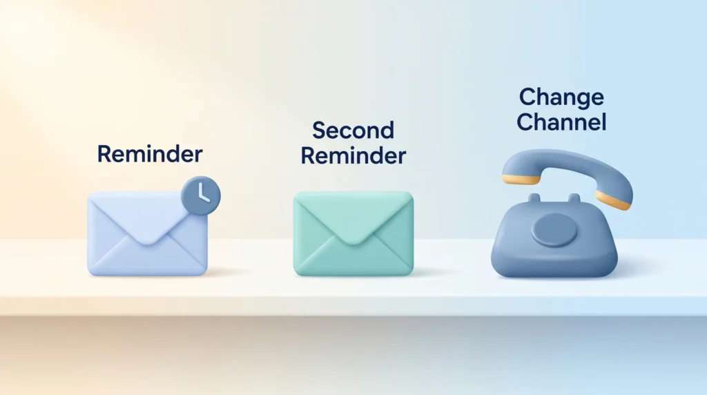 Follow-Up Reminder Sequence Follow-up email sequence with a first reminder and a second reminder, then a change of channel to a phone call when email goes unanswered